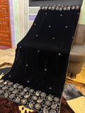 Luxury Velvet Cut Work Shawl - Bean Black
