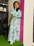Kids Abaya Front Open Style - Multi Sea Green