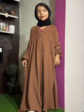 Kids Fashion Abaya Front Open Style - Brown with Pleates
