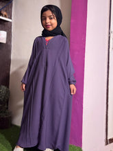 Kids Fashion Abaya Front Open Style - Purple with Pleates