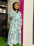 Kids Abaya Front Open Style - Multi Sea Green