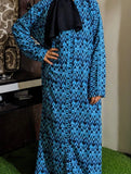 Adults Printed Abaya Front Open Style - Teal Electra