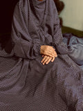 NAMAZ CHADDAR WITH SLEEVES N NIQAB - BLACK WITH WHITE POLKA DOTS LARGE