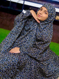 KIDS NAMAZ CHADDAR WITH FULL SLEEVES - Hibiscus Flower Deep Blue 8 to 11 Years