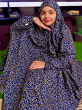 KIDS NAMAZ CHADDAR WITH FULL SLEEVES - Hibiscus Flower Deep Blue (12 to 14 Years)