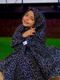 KIDS NAMAZ CHADDAR WITH FULL SLEEVES - Hibiscus Flower Deep Blue (5 to 7 Years)