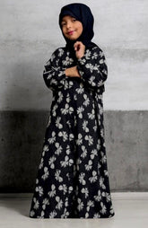 Kids Abaya Front Open Style - Bow Black