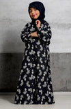 Kids Abaya Front Open Style - Bow Black