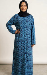 Adults Printed Abaya Front Open Style - Teal Electra
