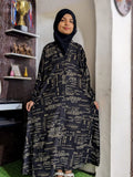Pure Lawn Kids Abaya Front Open Style - Black n Writing