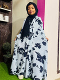 Kids Abaya Front Open Style - Black Softy Flora