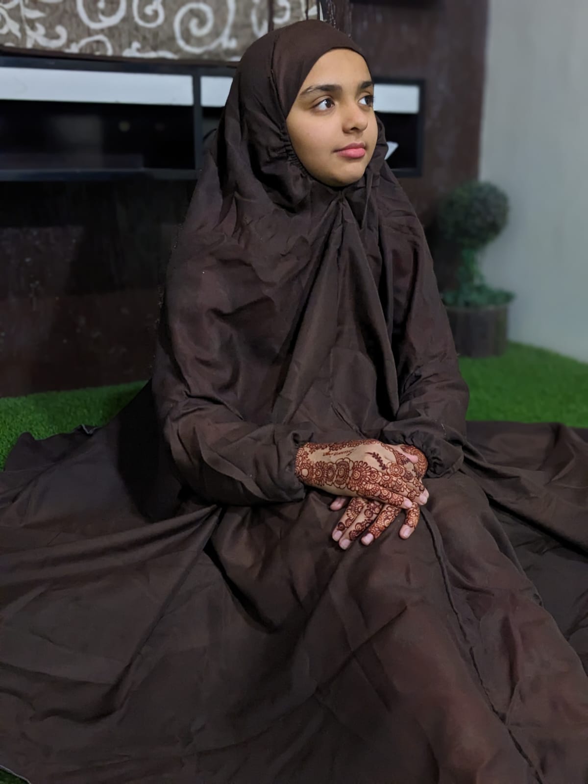 KIDS NAMAZ CHADDAR WITH FULL SLEEVES - PLAIN PASTEL BROWN 12 to 14 Years