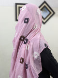 Diamond Embroidery Lawn Scarf - Daisy Pink