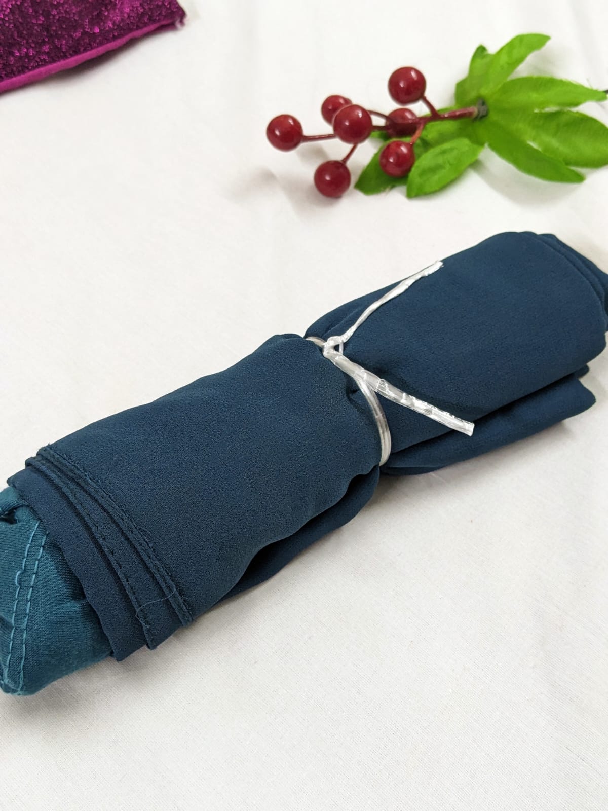 Georgette Hijab with attached Tube Cap - Bluish Green