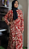 Printed Abaya Front Open Style - Red Flora