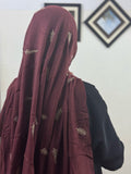 Gold Lurex Leaf Embroidery Lawn Scarf - Velvet Maroon