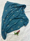 Lurex Leaf Embroidery Lawn Scarf - Teal