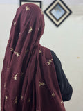 Tulips Embroidery Lawn Scarf - Velvet Maroon