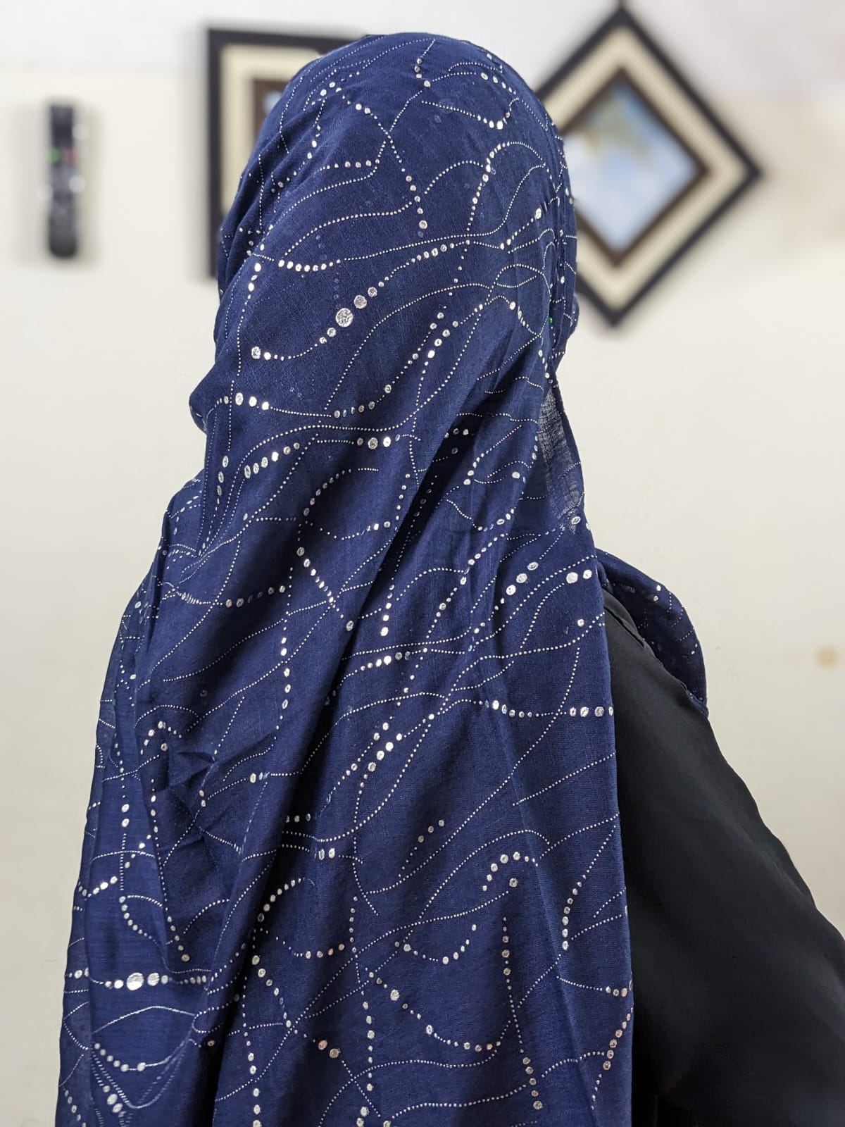 Turkish Lawn Silver Foil Print - Sequins Navy