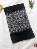 Wide Embroidery Lawn Scarf - Black