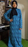 Printed Abaya Front Open Style - Teal Electra