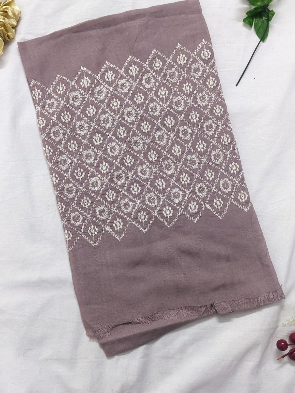 Wide Embroidery Lawn Scarf - Spun Pearl