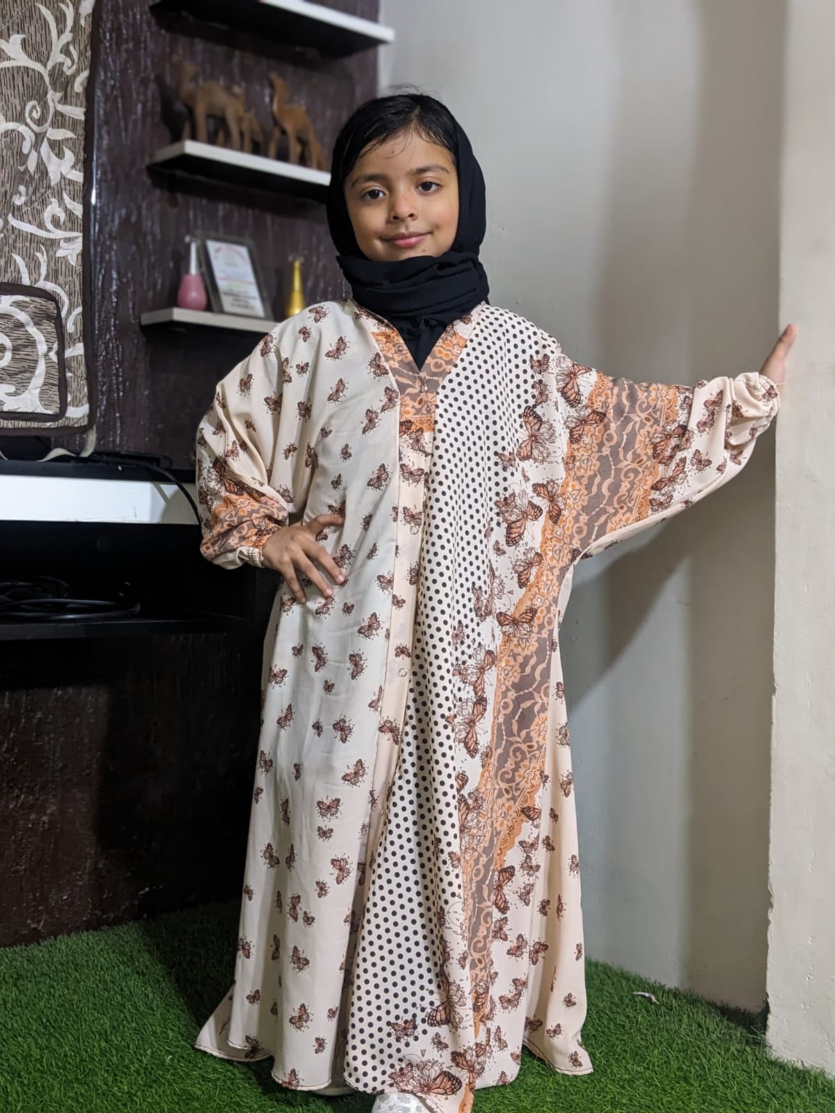 Kids Abaya Front Open Style - Colourful Butterflies