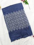 Wide Embroidery Lawn Scarf - Steel Blue