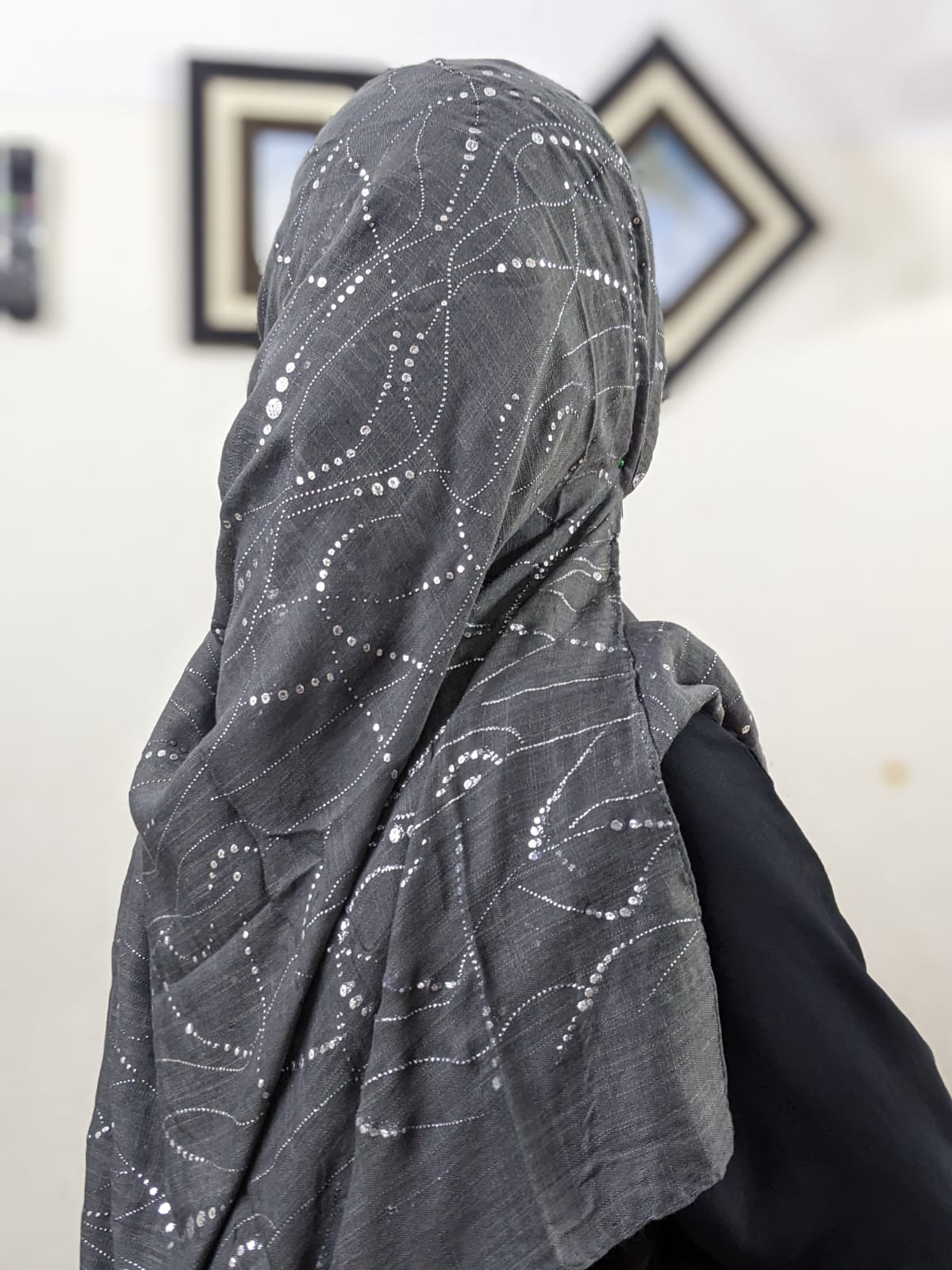 Turkish Lawn Silver Foil Print - Sequins Dark Grey