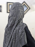 Turkish Lawn Silver Foil Print - Sequins Dark Grey