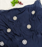 Wheel Embroidery Lawn Scarf - Navy Blue