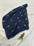 Lurex Leaf Embroidery Lawn Scarf - Blue