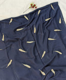 Lurex Feather Embroidery Lawn Scarf - Navy