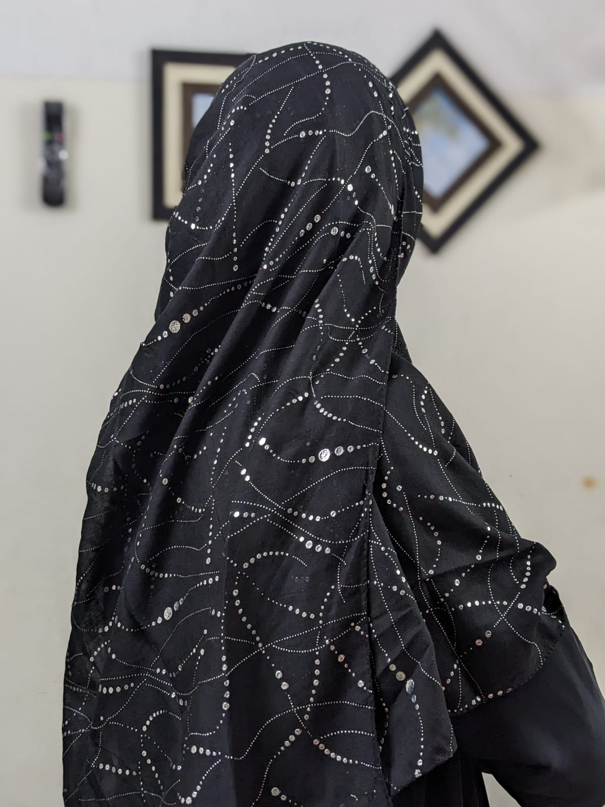 Turkish Lawn Silver Foil Print - Sequins Black