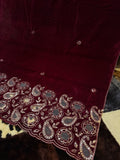 Luxury Velvet Cut Work Shawl - Bean Maroon