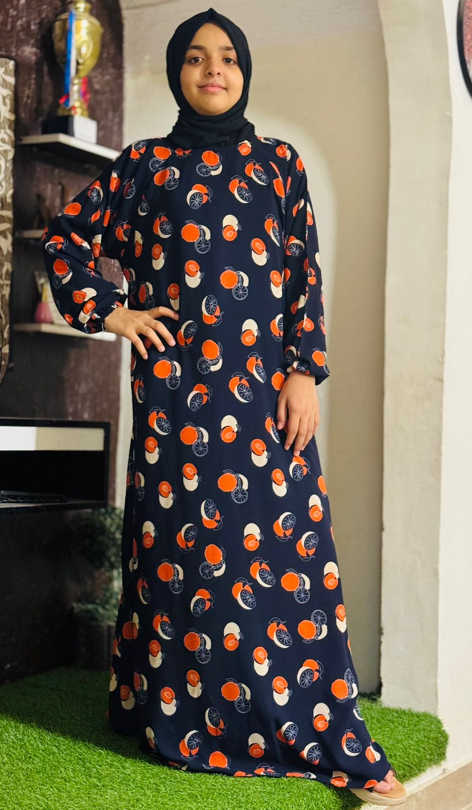 XXL Kids Abaya Shoulder Zip Style - Oranges