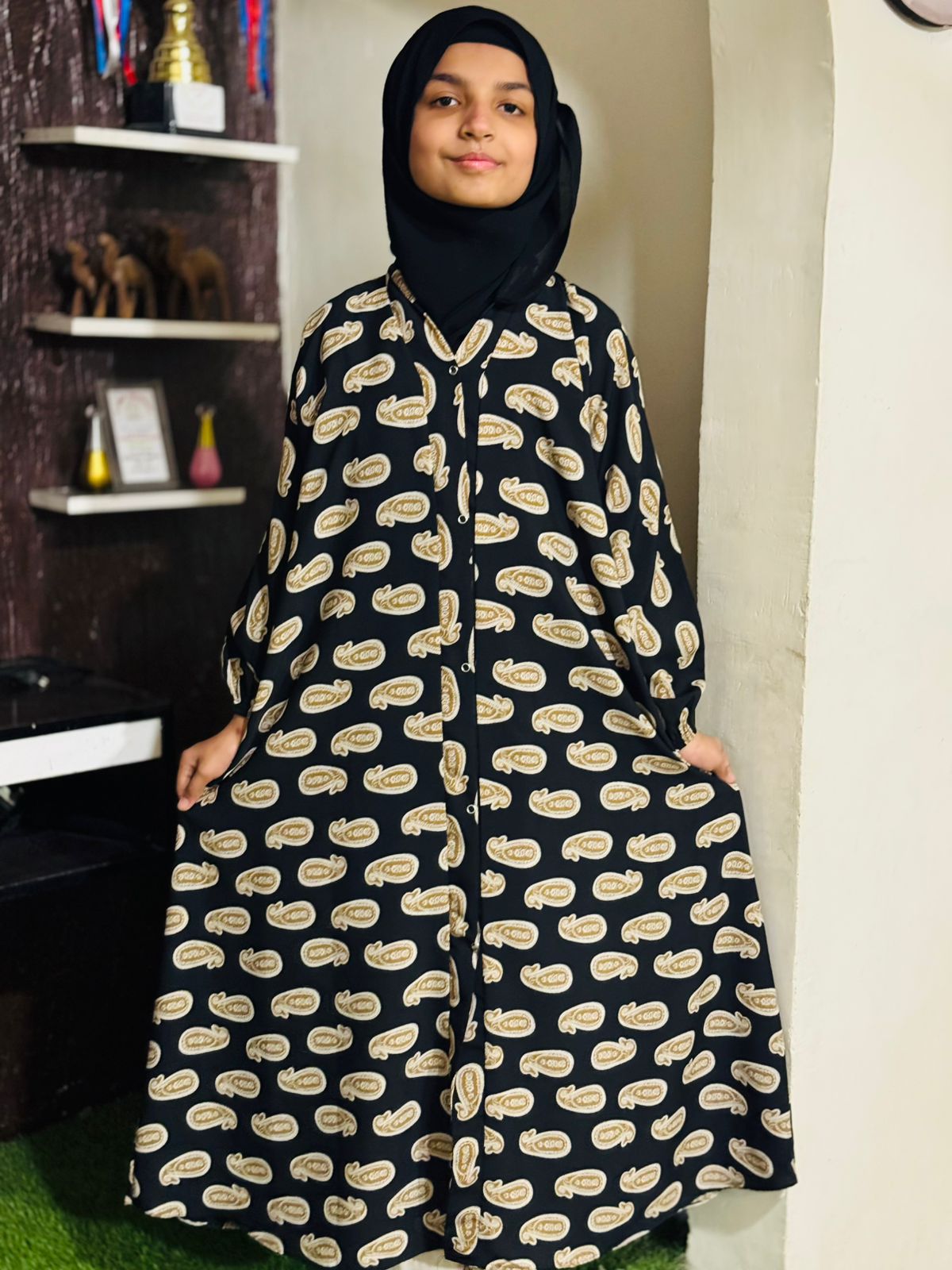 Kids Abaya Front Open Style - Beans