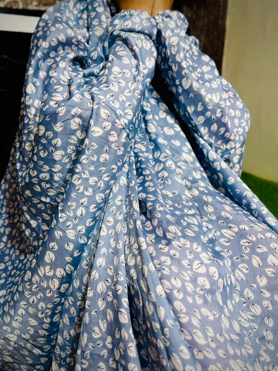 ADULTS NAMAZ CHADDAR WITH SLEEVES N NIQAB- WINTER LEAF GREYISH BLUE- STANDARD SIZE