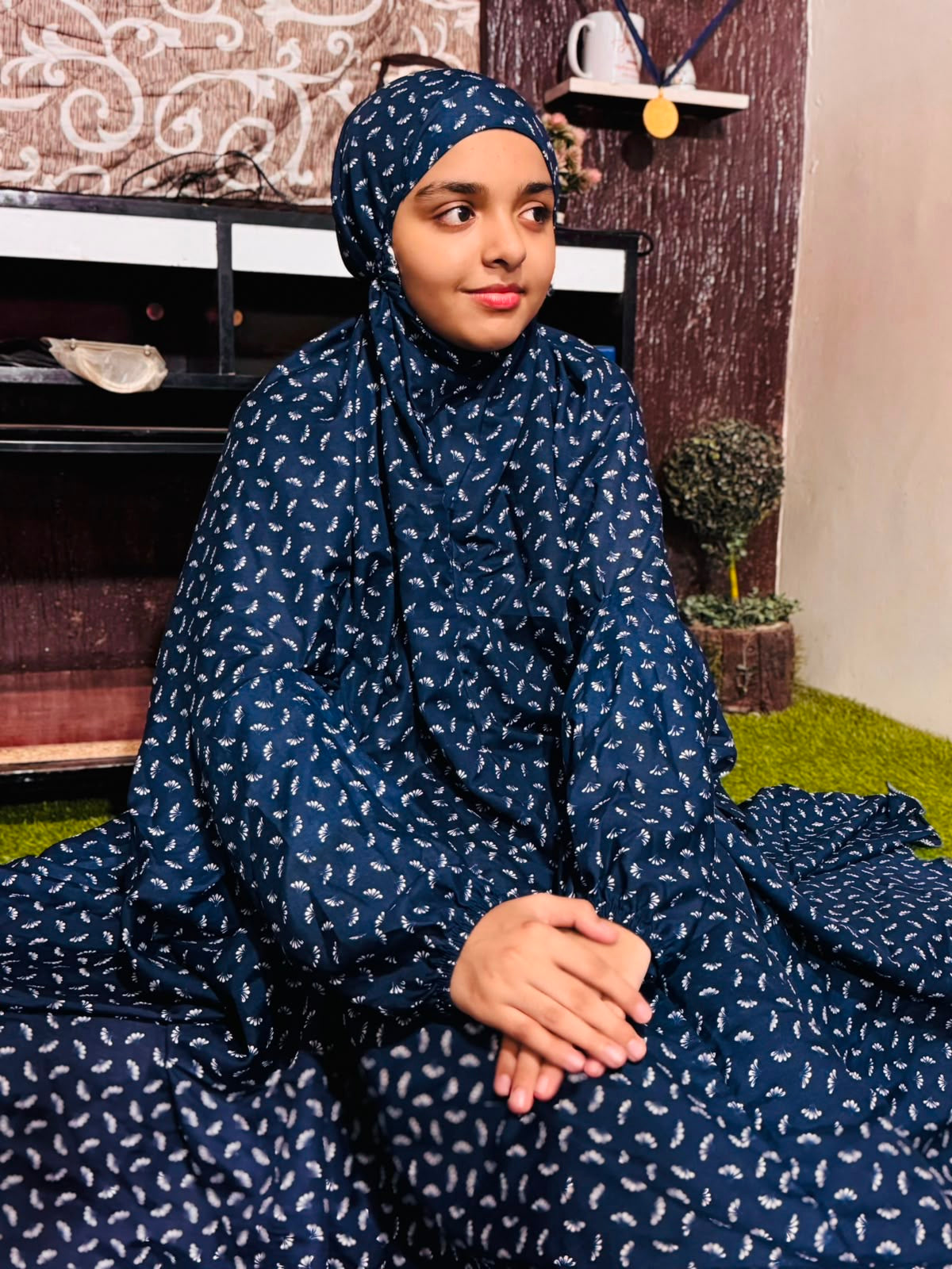 KIDS NAMAZ CHADDAR WITH FULL SLEEVES - ZOYA BLUE (12 to 14 Years)