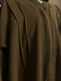 Kids Fashion Abaya Front Open Style - Brown with Pleates n Lace