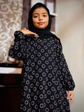 Kids Abaya MAXI Style - Circles in Black