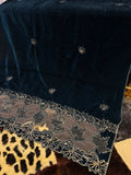 Luxury Velvet Cut Work Shawl - Leaf Teal