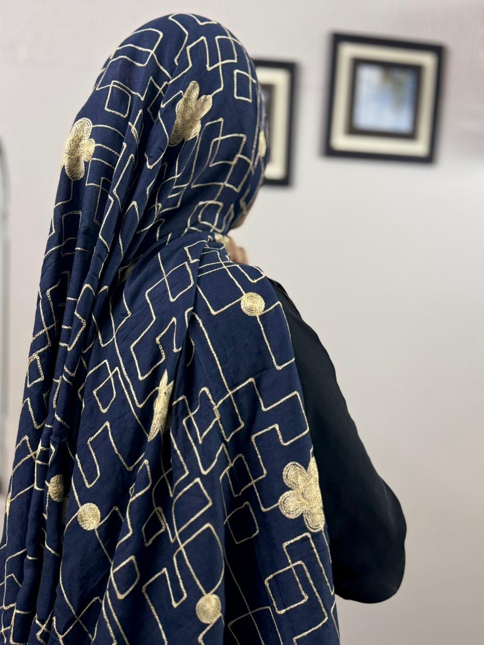 Zara Embroidery Lawn Scarf - Blue