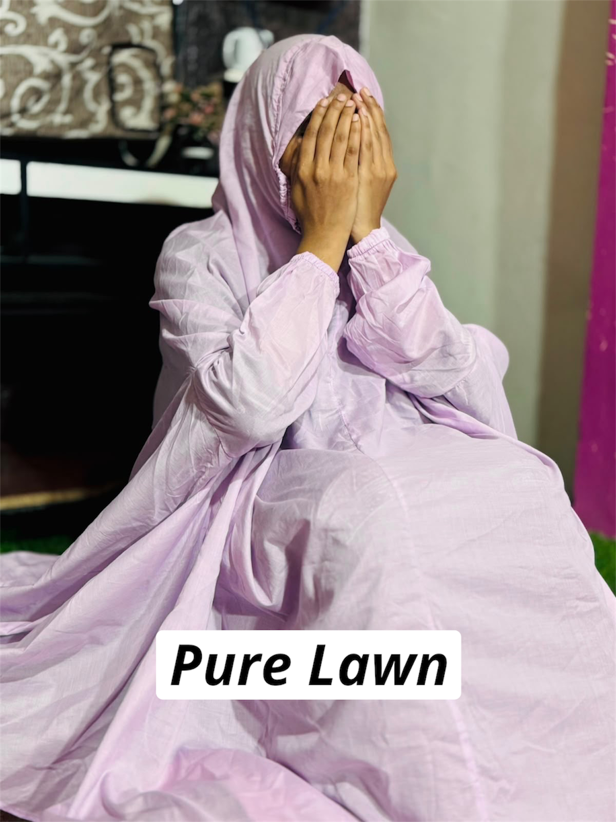 PURE LAWN NAMAZ CHADDAR WITH SLEEVES - PLAIN LIGHT PURPLE LARGE