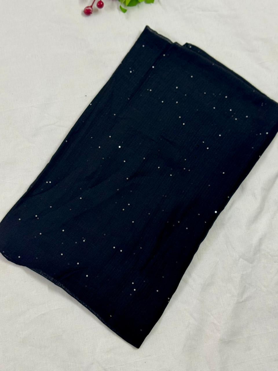Sequins Lawn Scarf - Black