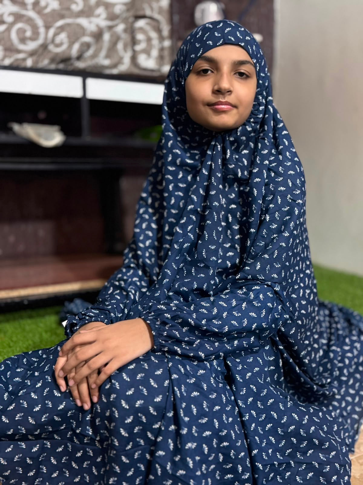 KIDS NAMAZ CHADDAR WITH FULL SLEEVES - ZOYA BLUE (8 to 11 Years)