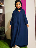 Kids Fashion Abaya Front Open Style - Navy with Pleates