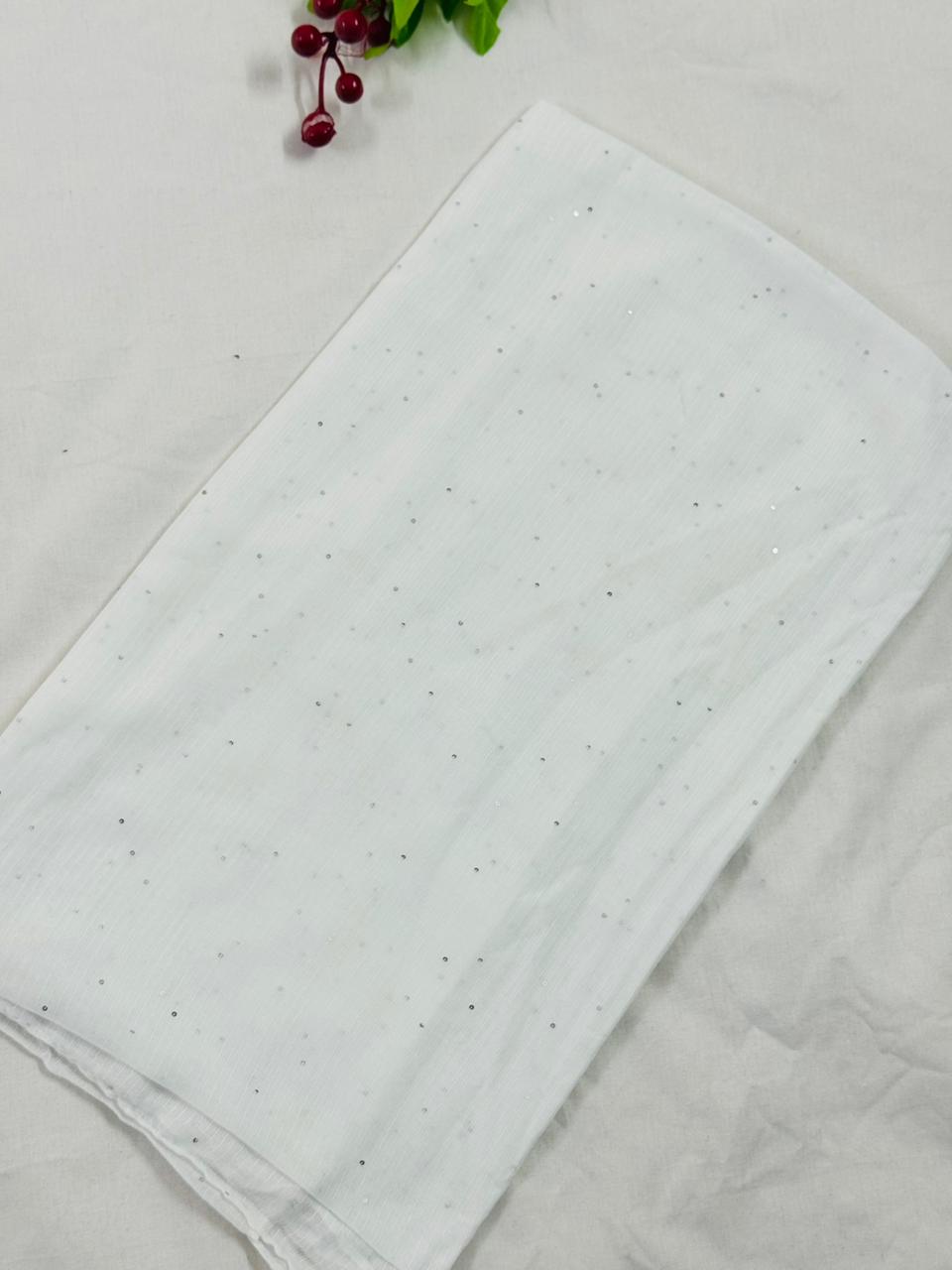 Sequins Lawn Scarf - White