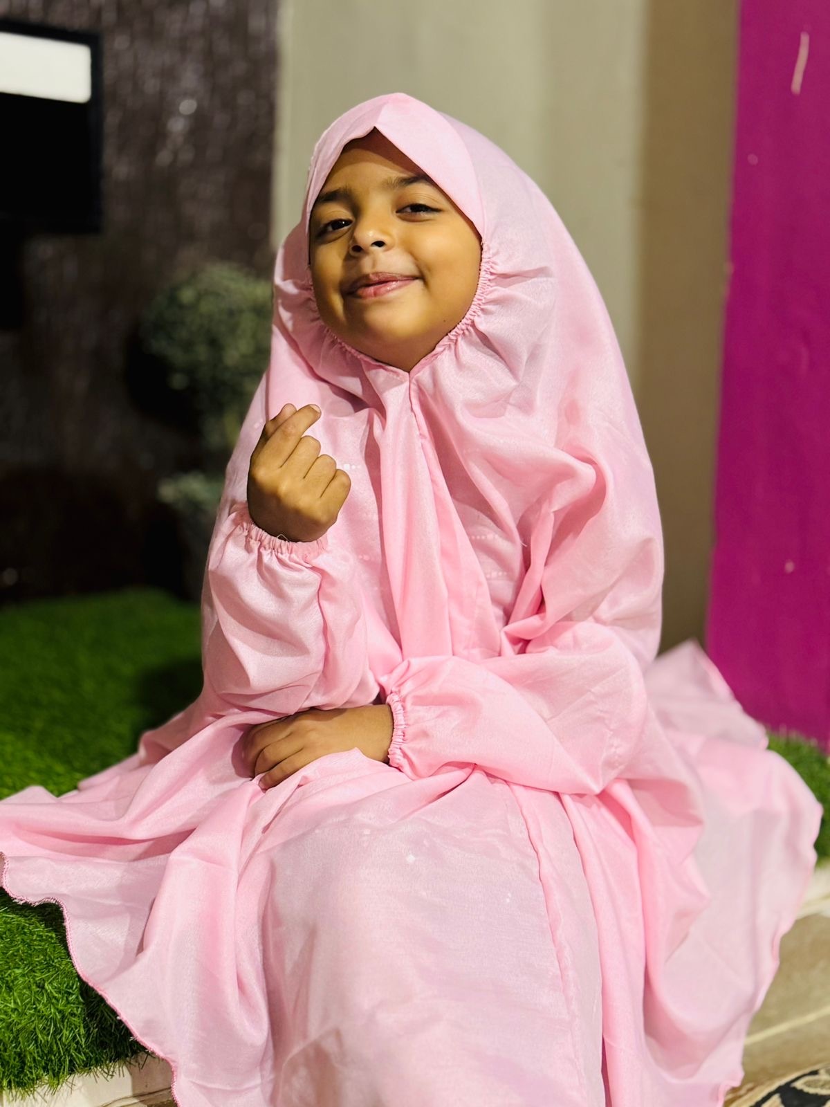 KIDS NAMAZ CHADDAR WITH FULL SLEEVES - ICY PINK 5 to 7 Years