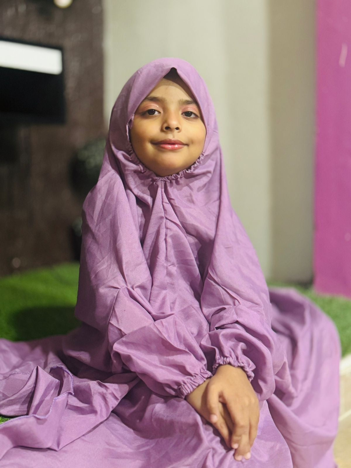 KIDS NAMAZ CHADDAR WITH FULL SLEEVES - LIGHT PURPLE PLAIN 5 to 7 Years